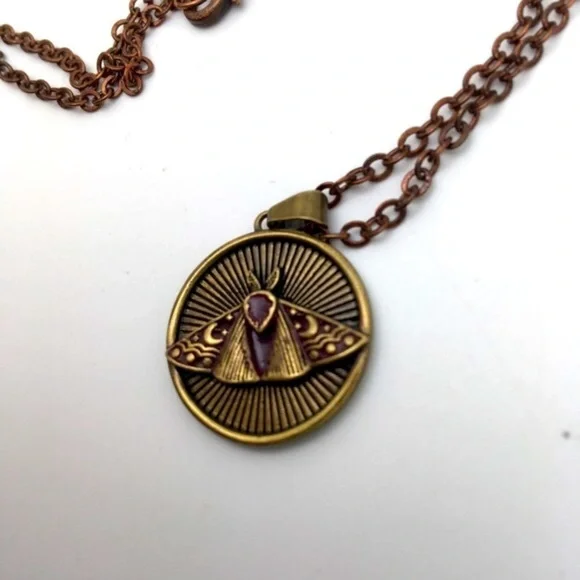 Brass Moth Pendant with Copper Chain 24" - Picture 7 of 12